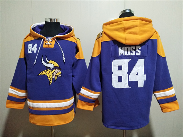 Men's Minnesota Vikings #84 Randy Moss Purple/Yellow Ageless Must-Have Lace-Up Pullover Hoodie